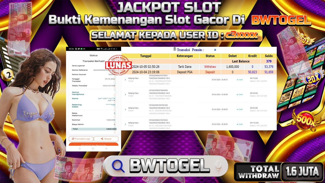 BUKTI JACKPOT SLOT MAHJONG WAYS TERPERCAYA DI INDONESIA TGL 05-10-2024