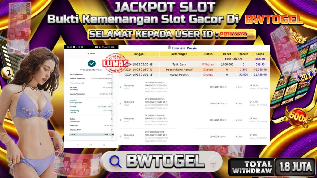 BUKTI JACKPOT SLOT MAHJONG WAYS TERPERCAYA DI INDONESIA TGL 25-10-2024