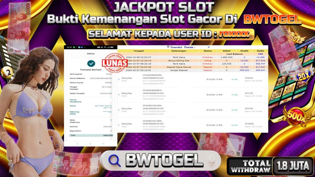 BUKTI JACKPOT SLOT MAHJONG WAYS TERPERCAYA DI INDONESIA TGL 08-10-2024