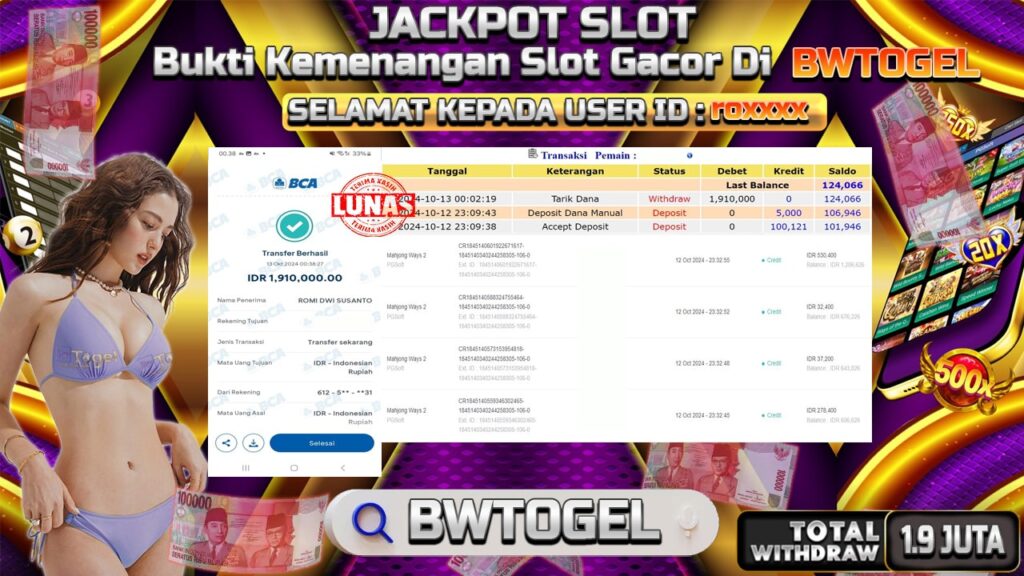 BUKTI JACKPOT SLOT MAHJONG WAYS 2 TERPERCAYA DI INDONESIA TGL 13-10-2024