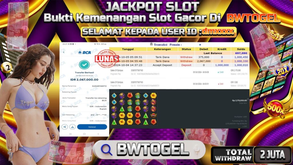 BUKTI JACKPOT SLOT GATES OF OLYMPUS TERPERCAYA DI INDONESIA TGL 05-10-2024