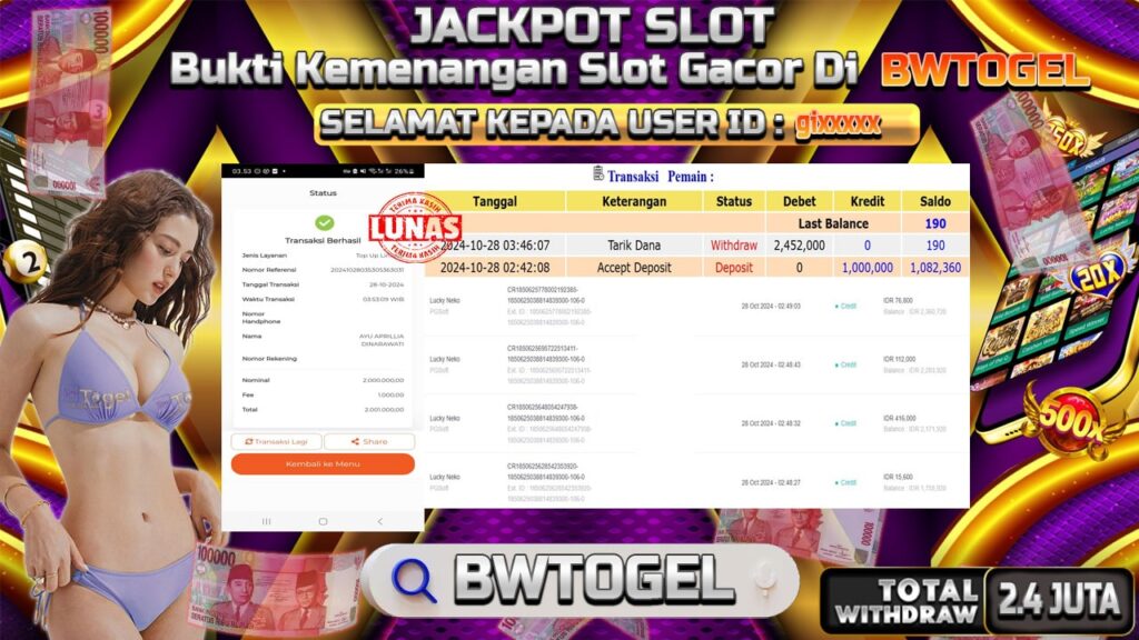 BUKTI JACKPOT SLOT LUCKY NEKO TERPERCAYA DI INDONESIA TGL 28-10-2024