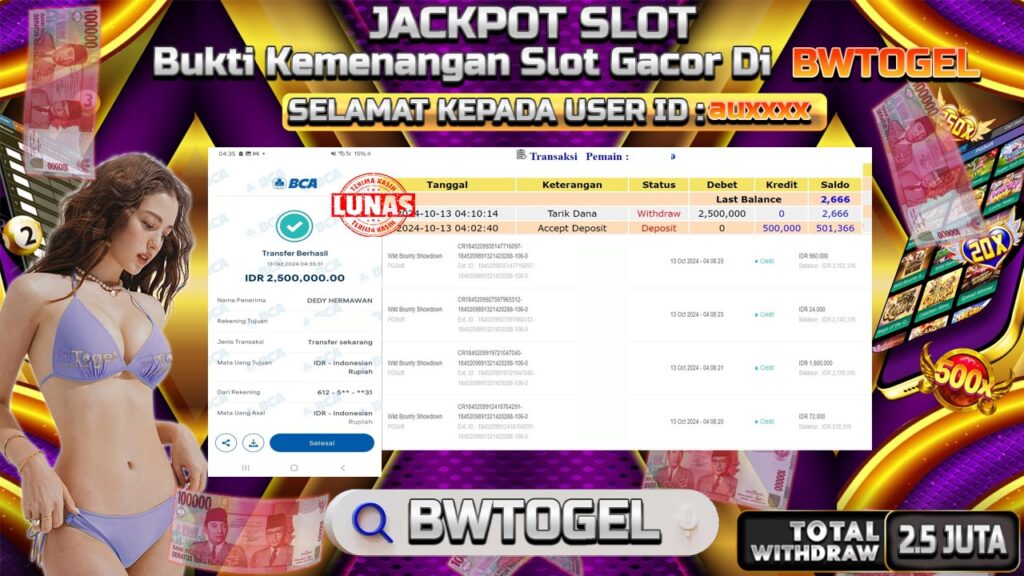 BUKTI JACKPOT SLOT WILD BOUNTY SHOWDOWN TERPERCAYA DI INDONESIA TGL 13-10-2024