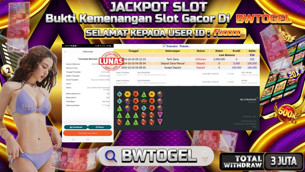 BUKTI JACKPOT SLOT GATES OF OLYMPUS TERPERCAYA DI INDONESIA TGL 16-10-2024