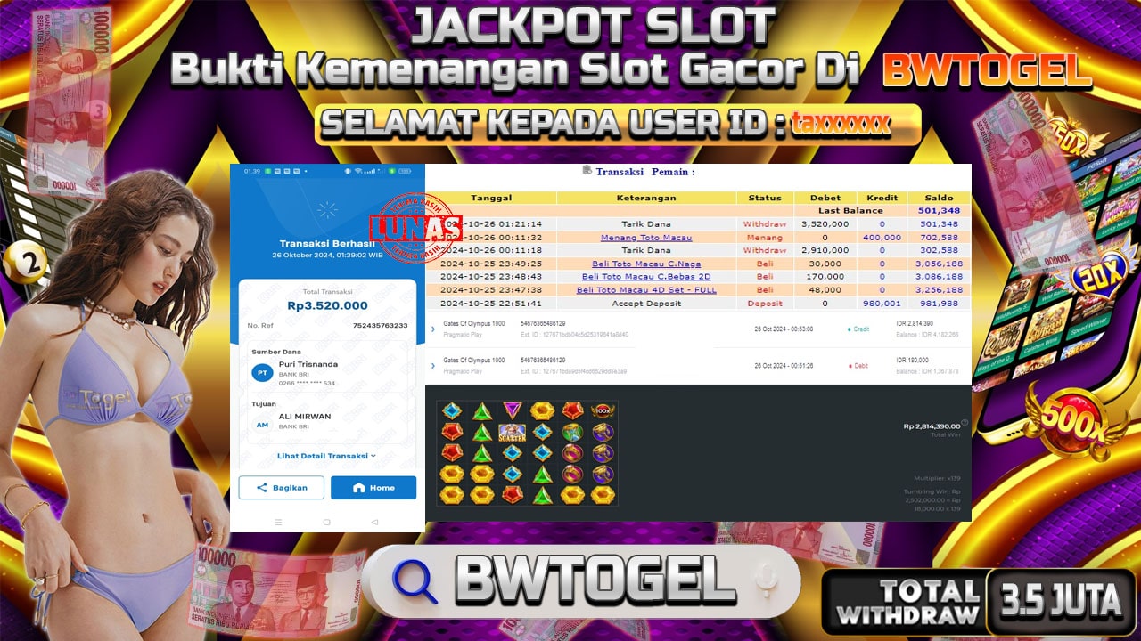 BUKTI JACKPOT SLOT GATES OF OLYMPUS 1000 TERPERCAYA DI INDONESIA TGL 26-10-2024