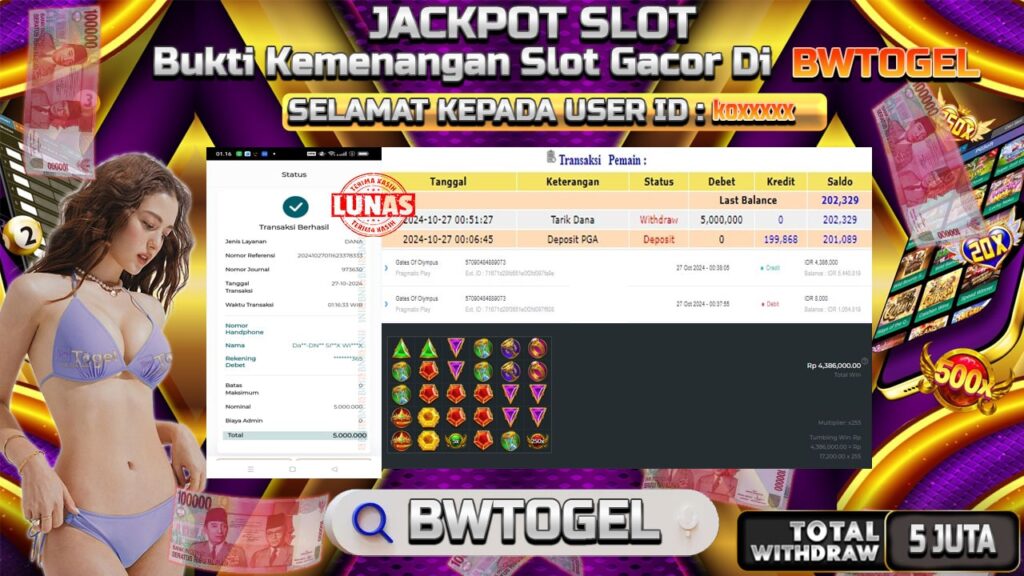 BUKTI JACKPOT SLOT GATES OF OLYMPUS TERPERCAYA DI INDONESIA TGL 27-10-2024