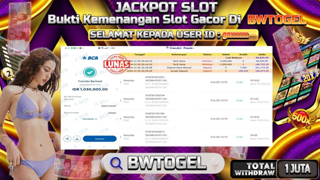 BUKTI JACKPOT SLOT MAHJONG WAYS TERPERCAYA DI INDONESIA TGL 03-11-2024