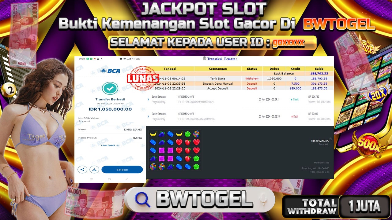 BUKTI JACKPOT SLOT SWEET BONANZA TERPERCAYA DI INDONESIA TGL 03-11-2024