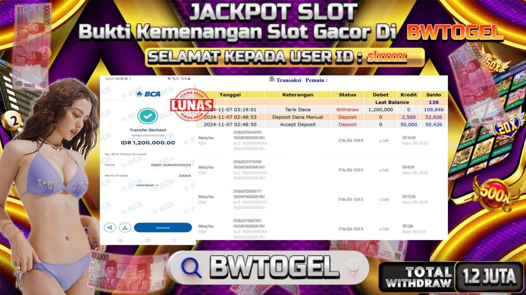 BUKTI JACKPOT SLOT MAHJONG WAYS TERPERCAYA DI INDONESIA TGL 07-11-2024