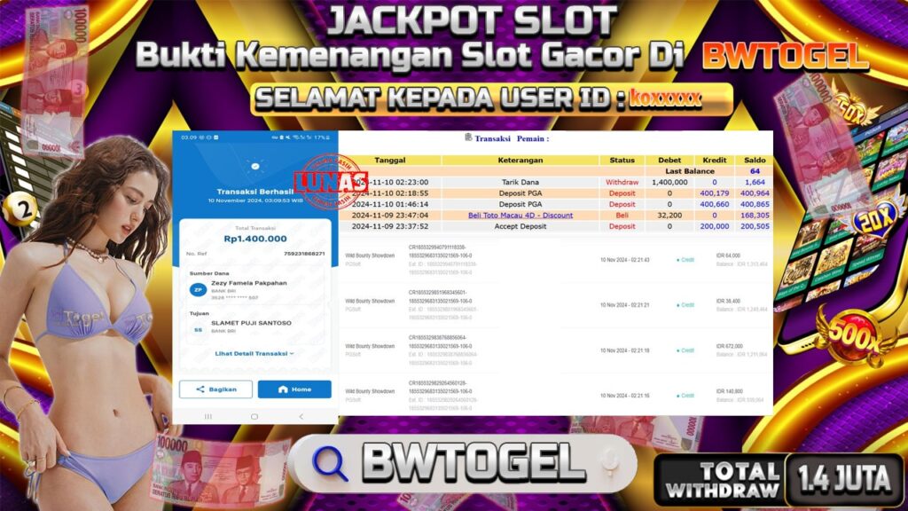 BUKTI JACKPOT SLOT WILD BOUNTY SHOWDOWN TERPERCAYA DI INDONESIA TGL 10-11-2024