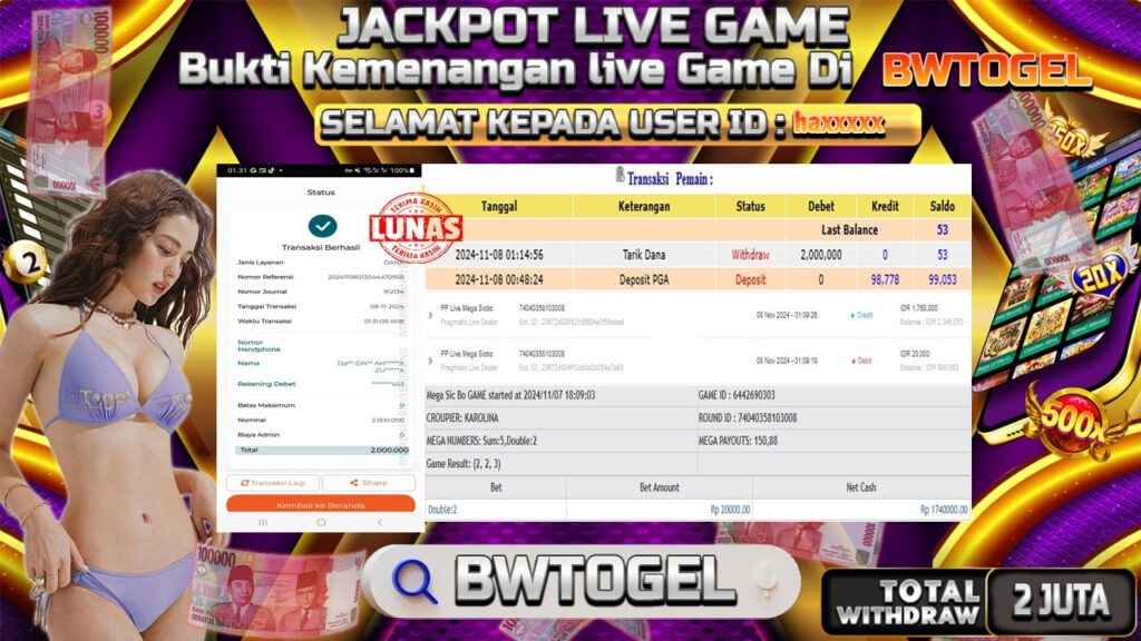 BUKTI JACKPOT PP LIVE MEGA SICBO TERPERCAYA DI INDONESIA TGL 08-11-2024