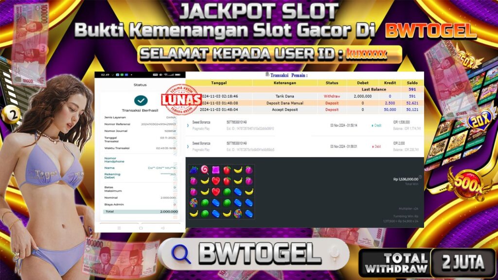 BUKTI JACKPOT SLOT SWEET BONANZA TERPERCAYA DI INDONESIA TGL 03-11-2024