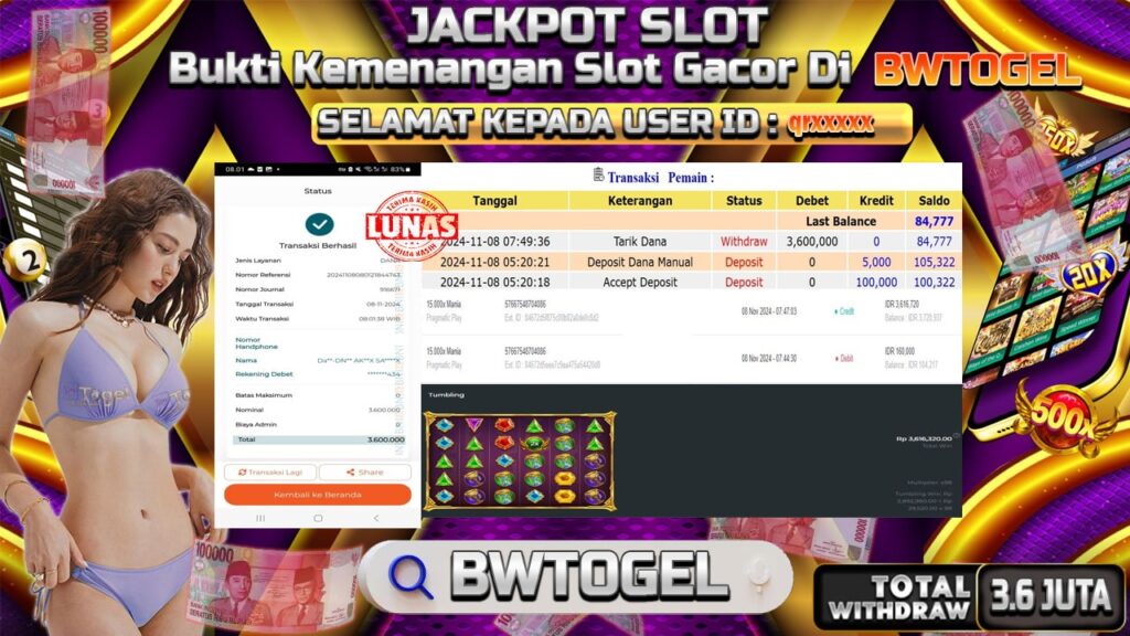 BUKTI JACKPOT SLOT 15.000X MANIA TERPERCAYA DI INDONESIA TGL 08-11-2024