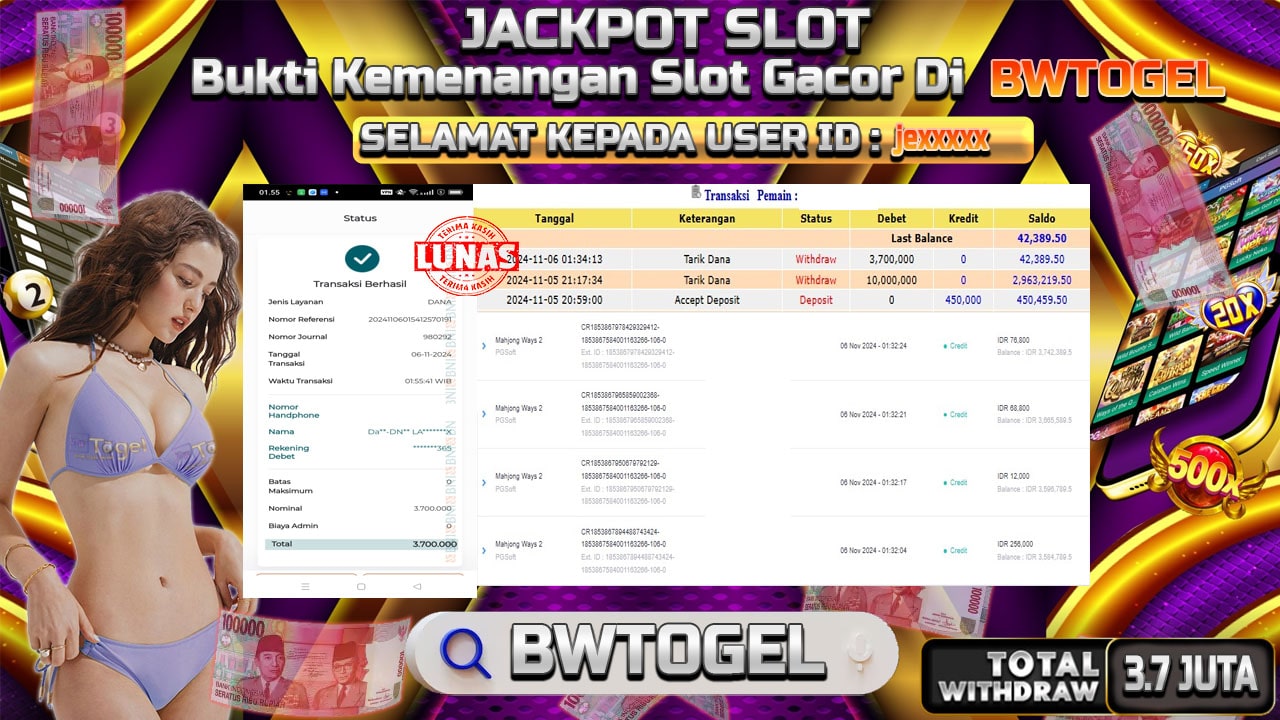 BUKTI JACKPOT SLOT MAHJONG WAYS 2 TERPERCAYA DI INDONESIA TGL 06-11-2024