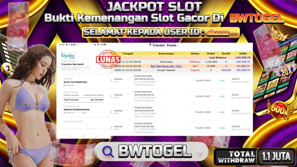 BUKTI JACKPOT SLOT WILD BANDITO TERPERCAYA DI INDONESIA TGL 11-11-2024