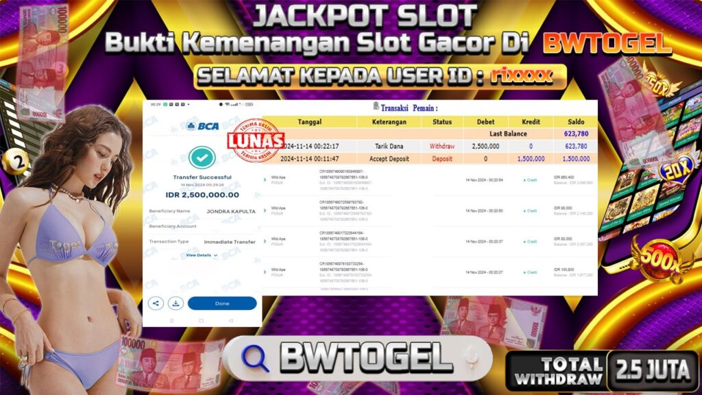 BUKTI JACKPOT SLOT WILD APE TERPERCAYA DI INDONESIA TGL 14-11-2024