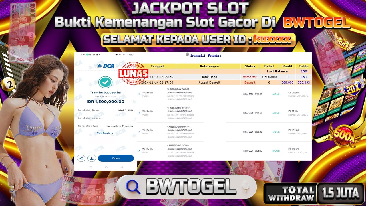 BUKTI JACKPOT SLOT WILD BANDITO TERPERCAYA DI INDONESIA TGL 14-11-2024