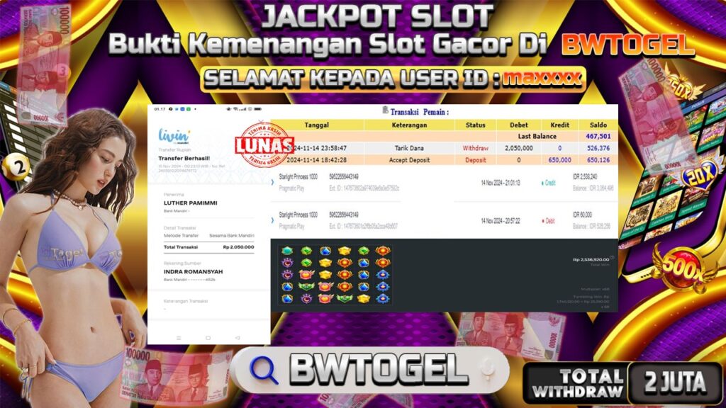 BUKTI JACKPOT SLOT STARLIGHT PRINCESS 1000 TERPERCAYA DI INDONESIA TGL 15-11-2024