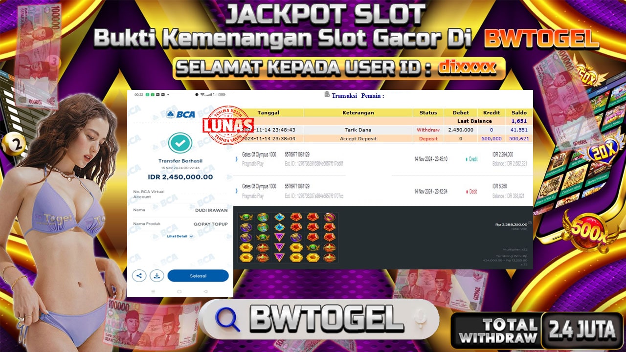 BUKTI JACKPOT SLOT GATES OF OLYMPUS 1000 TERPERCAYA DI INDONESIA TGL 15-11-2024