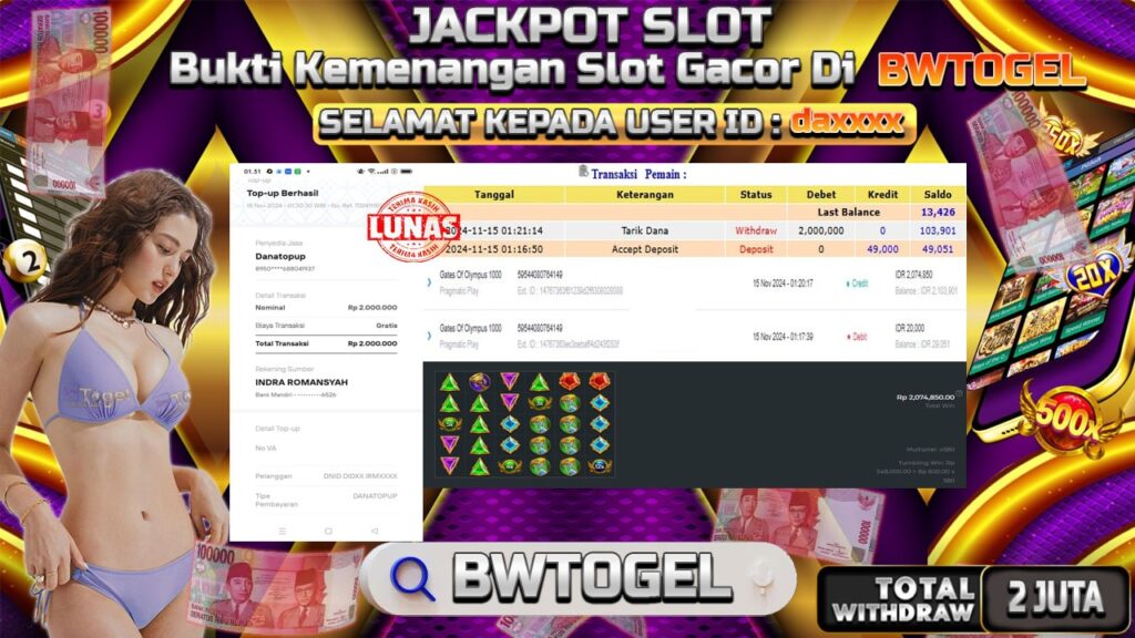 BUKTI JACKPOT SLOT GATES OF OLYMPUS 1000 TERPERCAYA DI INDONESIA TGL 15-11-2024