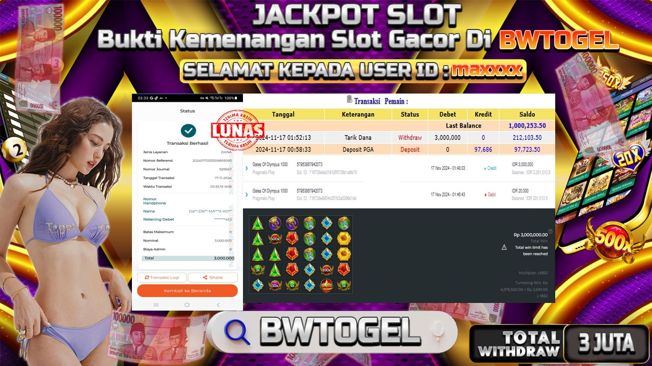 BUKTI JACKPOT SLOT GATES OF OLYMPUS 1000 TERPERCAYA DI INDONESIA TGL 17-11-2024