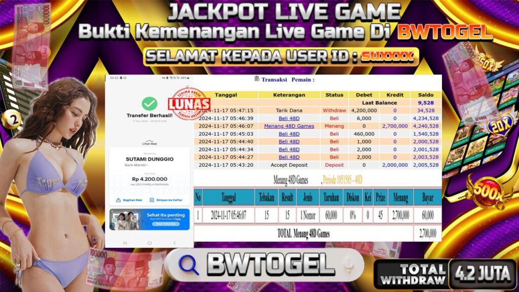 BUKTI JACKPOT 48D GAMES TERPERCAYA DI INDONESIA TGL 17-11-2024