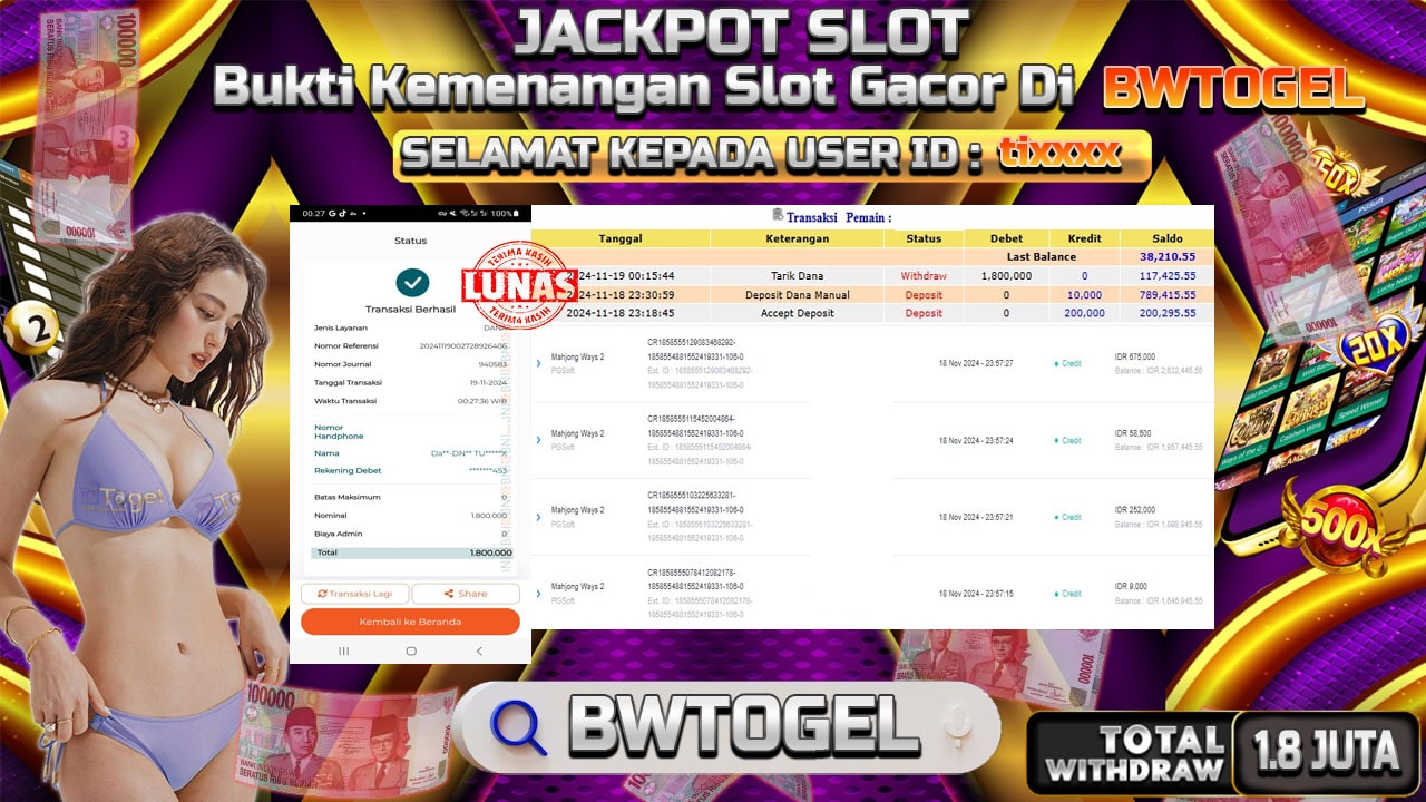 BUKTI JACKPOT SLOT MAHJONG WAYS 2 TERPERCAYA DI INDONESIA TGL 19-11-2024