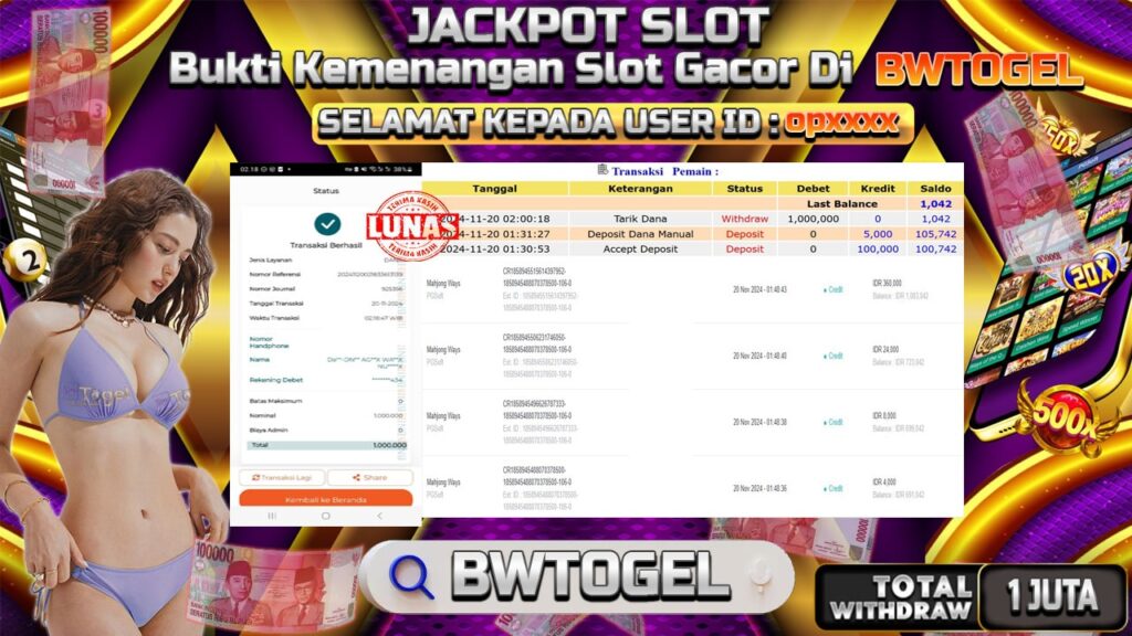 BUKTI JACKPOT SLOT MAHJONG WAYS TERPERCAYA DI INDONESIA TGL 20-11-2024