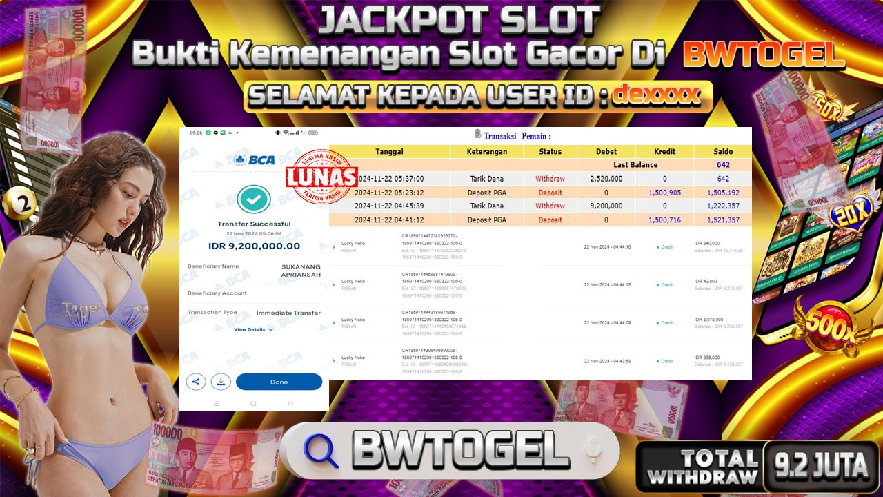 BUKTI JACKPOT SLOT LUCKY NEKO TERPERCAYA DI INDONESIA TGL 22-11-2024