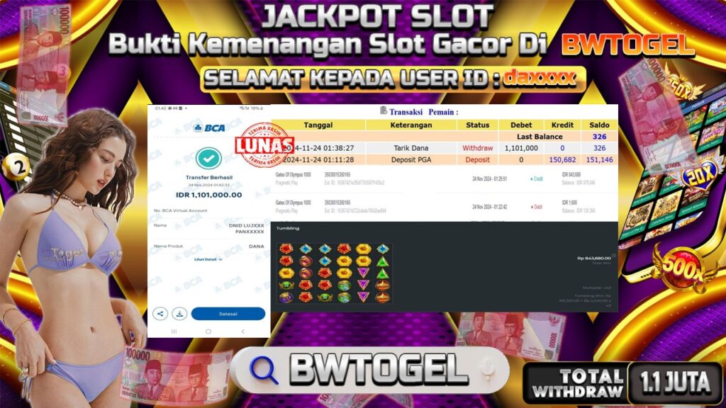 BUKTI JACKPOT SLOT GATES OF OLYMPUS 1000 TERPERCAYA DI INDONESIA TGL 24-11-2024