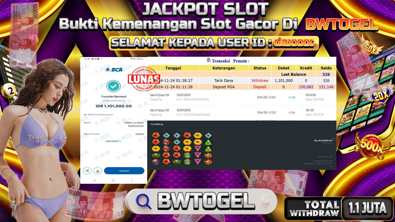 BUKTI JACKPOT SLOT GATES OF OLYMPUS 1000 TERPERCAYA DI INDONESIA TGL 24-11-2024