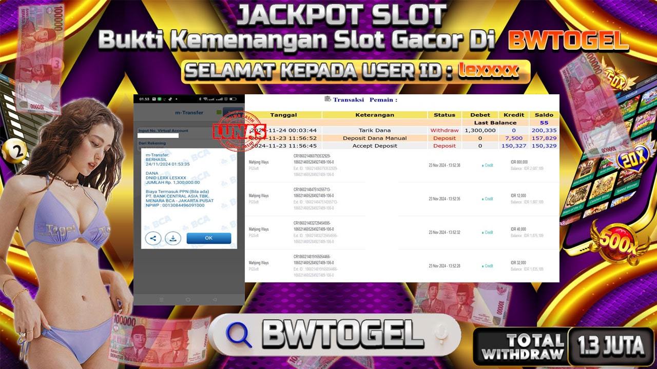 BUKTI JACKPOT SLOT MAHJONG WAYS TERPERCAYA DI INDONESIA TGL 24-11-2024