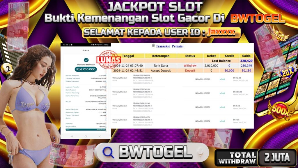 BUKTI JACKPOT SLOT WILD BOUNTY SHOWDOWN TERPERCAYA DI INDONESIA TGL 24-11-2024