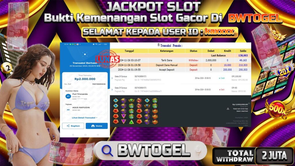 BUKTI JACKPOT SLOT GATES OF OLYMPUS TERPERCAYA DI INDONESIA TGL 26-11-2024