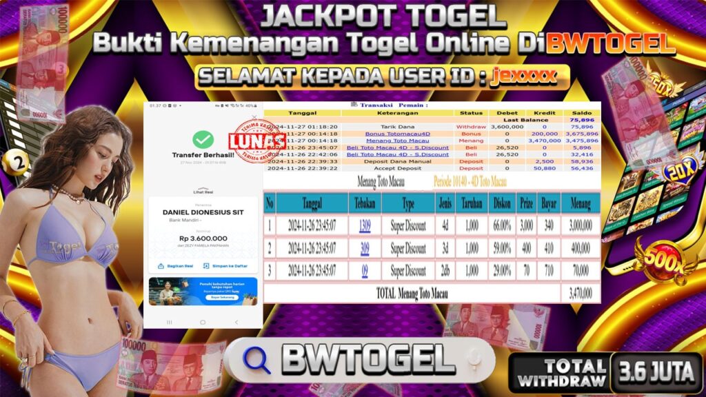 BUKTI JACKPOT TOGEL TOTO MACAU TERPERCAYA DI INDONESIA TGL 27-11-2024