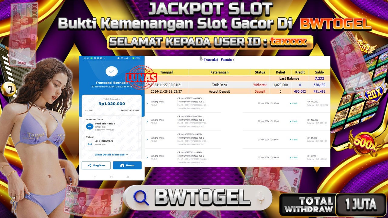 BUKTI JACKPOT SLOT MAHJONG WAYS TERPERCAYA DI INDONESIA TGL 27-11-2024