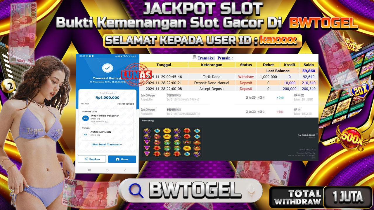 BUKTI JACKPOT SLOT GATES OF OLYMPUS TERPERCAYA DI INDONESIA TGL 29-11-2024