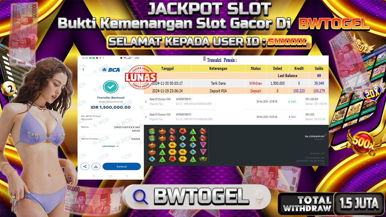 BUKTI JACKPOT SLOT GATES OF OLYMPUS 1000 TERPERCAYA DI INDONESIA TGL 30-11-2024