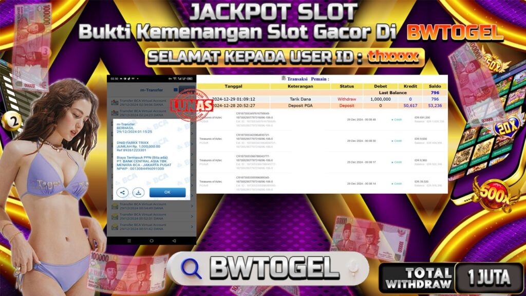 BUKTI JACKPOT SLOT TREASURES OF AZTEC TERPERCAYA DI INDONESIA TGL 29-12-2024