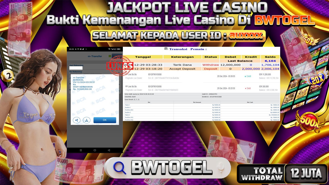 BUKTI JACKPOT PP LIVE SIC BO TERPERCAYA DI INDONESIA TGL 29-12-2024