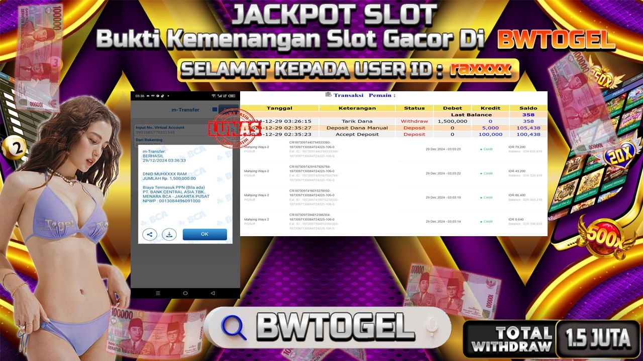 BUKTI JACKPOT SLOT MAHJONG WAYS 2 TERPERCAYA DI INDONESIA TGL 29-12-2024