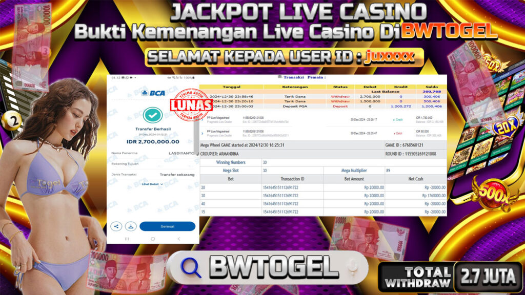 BUKTI JACKPOT PP LIVE MEGAWHEEL TERPERCAYA DI INDONESIA TGL 31-12-2024