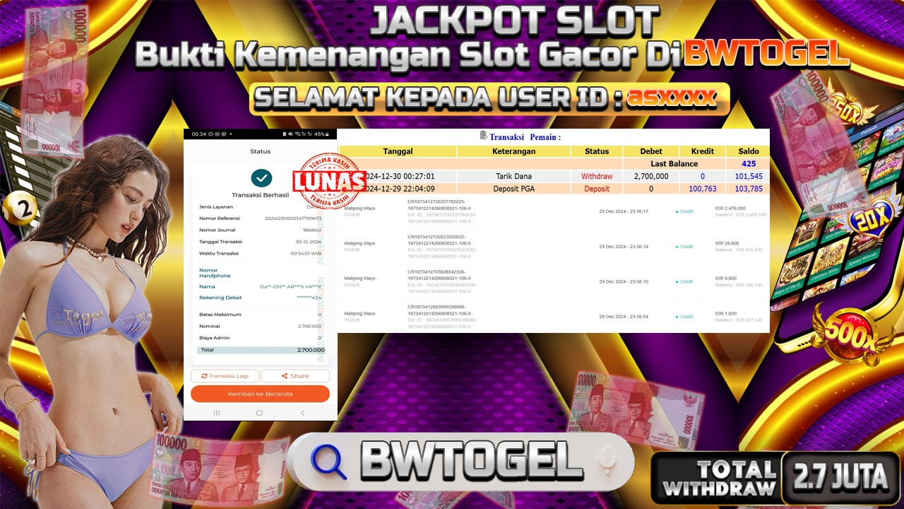 BUKTI JACKPOT SLOT MAHJONG WAYS TERPERCAYA DI INDONESIA TGL 30-12-2024