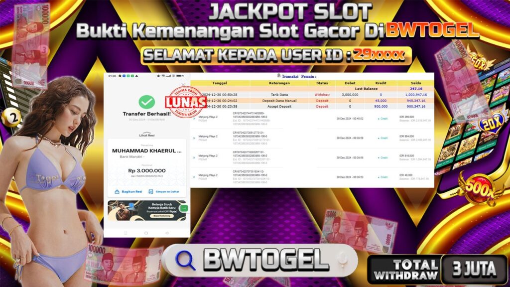 BUKTI JACKPOT SLOT MAHJONG WAYS 2 TERPERCAYA DI INDONESIA TGL 30-12-2024