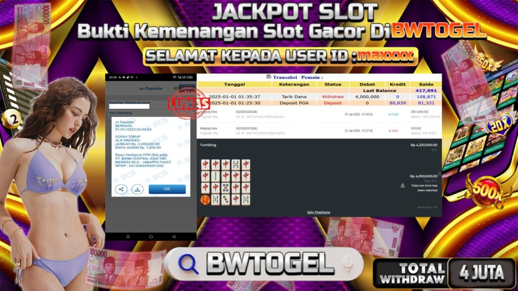 BUKTI JACKPOT SLOT MAHJONG WINS TERPERCAYA DI INDONESIA TGL 01-01-2025