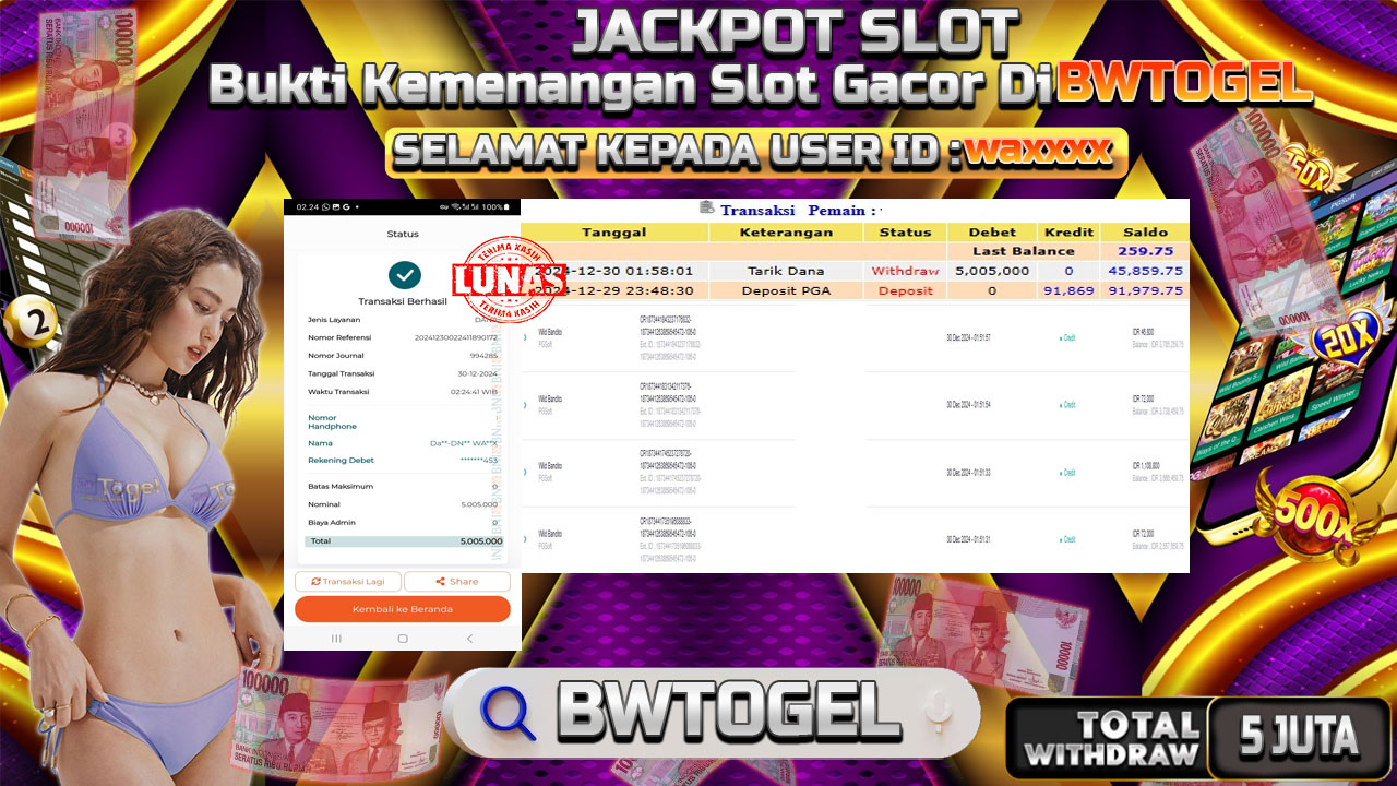 BUKTI JACKPOT SLOT WILD BANDITO TERPERCAYA DI INDONESIA TGL 30-12-2024