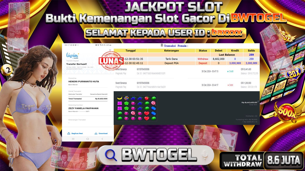 BUKTI JACKPOT SLOT SWEET BONANZA TERPERCAYA DI INDONESIA TGL 30-12-2024