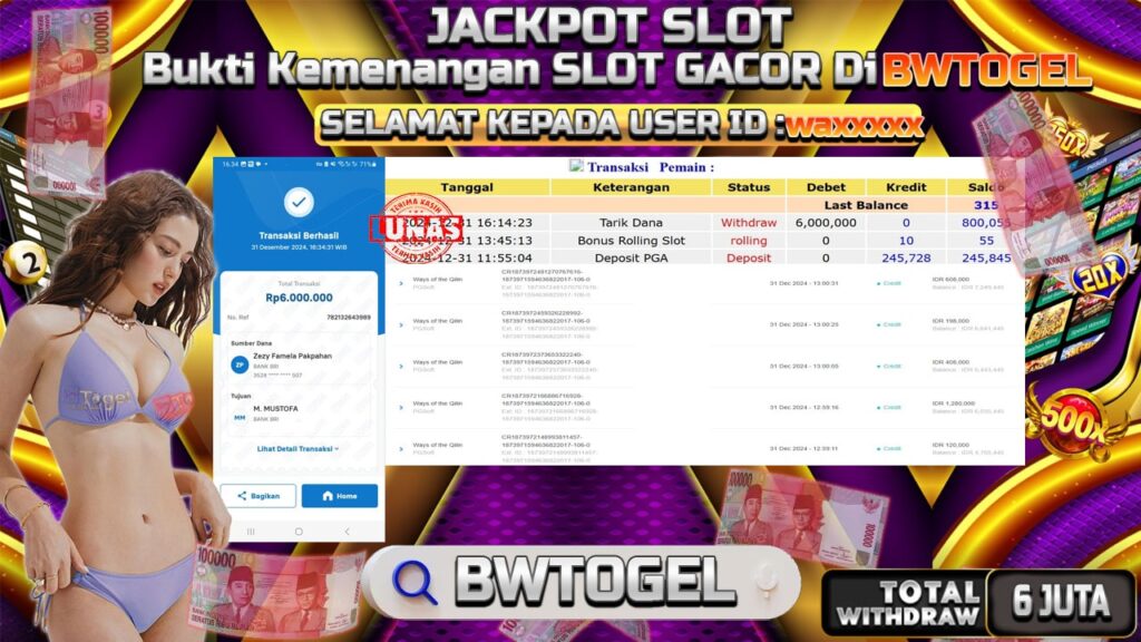 BUKTI JACKPOT SLOT WAYS OF THE QILIN TERPERCAYA DI INDONESIA TGL 31-12-2024