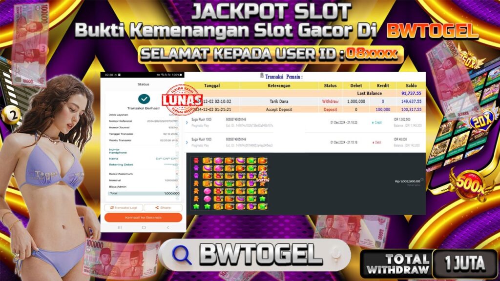 BUKTI JACKPOT SLOT SUGAR RUSH 1000 TERPERCAYA DI INDONESIA TGL 02-12-2024