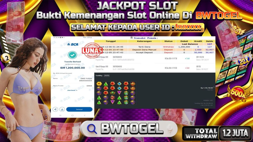 BUKTI JACKPOT SLOT GATES OF OLYMPUS 1000 TERPERCAYA DI INDONESIA TGL 06-12-2024